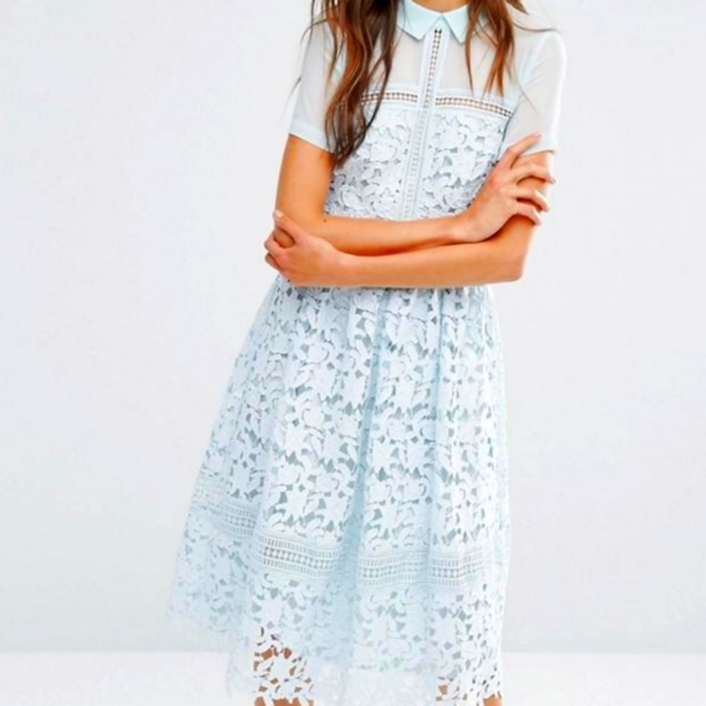 Warehouse sky blue lace collar  dress